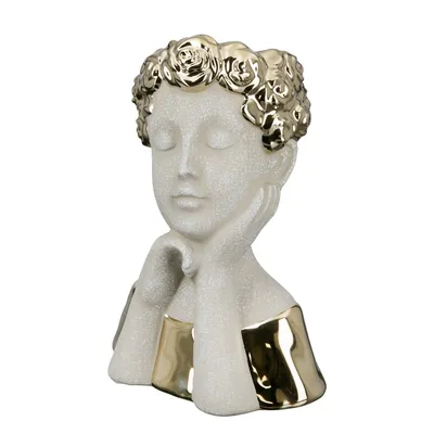 Image de GILDE Vase, Kopf, "Pretty", Keramik, goldfarben, grau, , L. 15 cm, B. 17 cm, H. 25 cm 32441