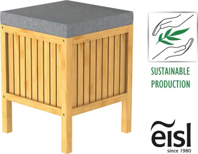 Produktbild von EISL Wäschekorb Bambus, Wäschesammler mit Sitzkissen, Wäschebox mit Deckel, BMBA02-WKBH