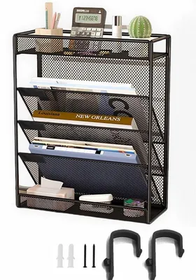 Produktbild von Unyqoos® 5‑lagiger Wand‑Organizer aus stabilem Metallgeflecht mit 3 Fächern & 2 Ablagen, Wand‑/Türmontage, 32 x 11 x 40 cm, für Büro & Zuhause