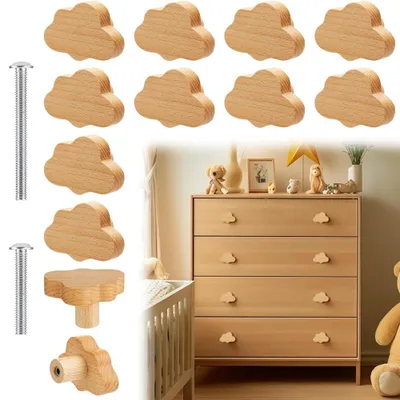 Image de Boutons de tiroir en bois de hêtre, lot de 12