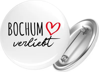 Produktbild von Huuraa Button Bochum verliebt 59mm rund mit Sicherheitsnadel Ansteckbutton Geschenkidee