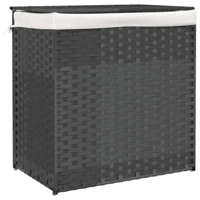 Produktbild von Wäschekorb mit 2 Fächern Grau 53x35x57 cm Poly Rattan
