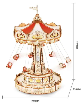 Zdjęcie produktu dla Magiczny park rozrywki - EA02 - Drewniana karuzela - Puzzle 3D do samodzielnego montażu - Elementy ruchome - Budynki - Od 14 roku życia - Kolor: EA02