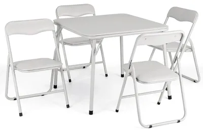 Produktbild von Kindertisch und Stühle - 5-teiliges klappbares Set - Tragbar - Metallrahmen - Gepolsterte Sitze - Platzsparend - Beige