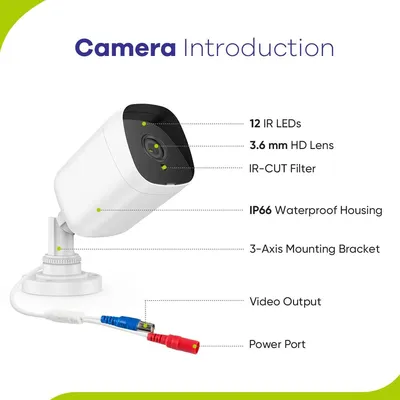 Obrázok produktu pre Bezpečnostná kamera - Systém bezpečnostných kamier - Kamerový dohľad - 8 kanálov - DVR s rozlíšením 1080P Lite - IP66 - Odolné voči poveternostným vplyvom