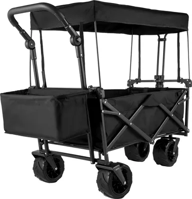 Produktbild von VEVOR Bollerwagen Faltbar, 92,7 x 54,3 x 98,5 cm Handwagen Faltbar, Schwarzer Gerätewagen Handwagen bis 100 kg Tragkraft Transportwagen, Gartenanhänger mit Dach Transportkarre Gerätewagen