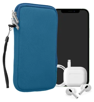 Produktbild von kwmobile Neopren Handytasche für Smartphones XL - 6,7/6,8" - Handy Tasche mit Reißverschluss - Handyhülle universal Strahlend Blau