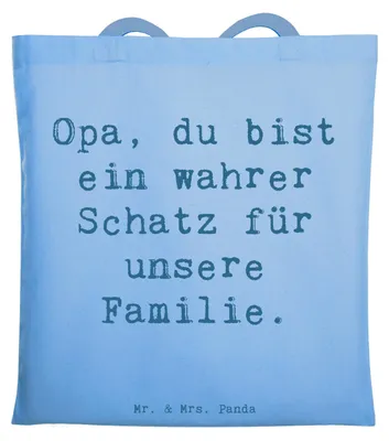 Produktbild von Mr. & Mrs. Panda Tote Bag Spruch Opa Schatz - Sky Blue - Geschenk, Geschenkidee, Danke sagen, Aufmerksamkeit, Shopping Tasche, Bedanken, Jutebeutel, für, Einkaufstüte