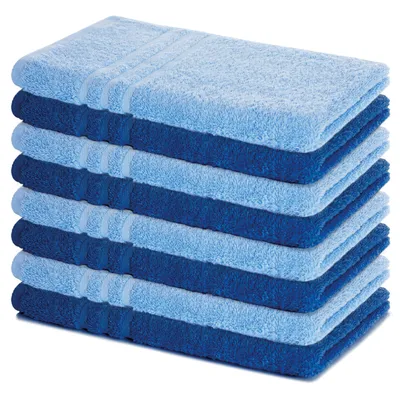 Zdjęcie produktu dla Zestaw 8 ręczników Lavea® 50 x 100 cm, Elena, 100% bawełna, ręcznik frotte, ręcznik sportowy, można prać w temperaturze 60°C, zestaw ręczników, kolor delfinowy i królewski niebieski