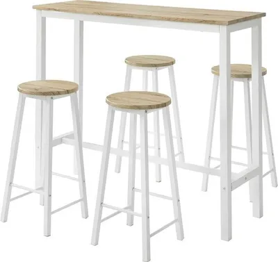 Image de SoBuy OGT22-WN Set de table + 4 tabourets de bar Set de table de bar bistrot + 4 tabourets de bar avec tabouret de pied Table haute Cuisine Table haute