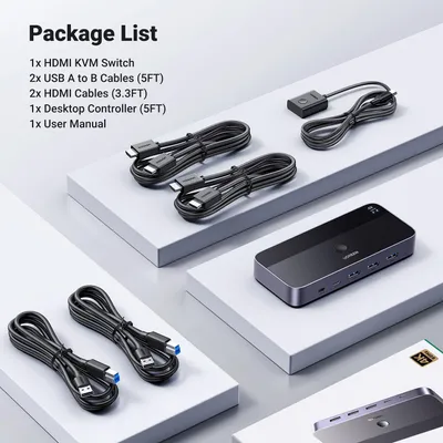 Produktbild von Ugreen Kvm Schalter Cm664 Hdmi Schalter 2W1 - Schwarz