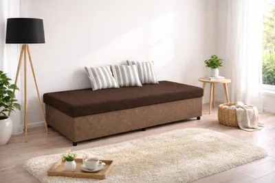 Obrázek produktu pro Válenda s úložným prostorem 80x200 ARVENZA - tmavě hnědá / světle hnědá