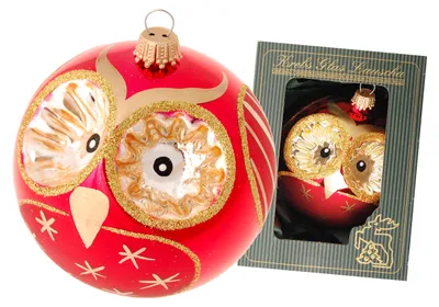 Produktbild von Krebs Glas Lauscha Weihnachtsbaumschmuck - Eulenkugel - aus Glas - ca. 8 cm