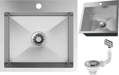 Produktbild von Granitan | Stahlspüle - Spülbecken 1-Kammer - 48x45x21 cm - Rechteckig - Silber - mit Siphon - Silvo