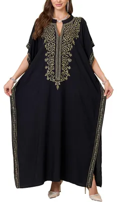 Zdjęcie produktu dla Solidchoice - Długa sukienka typu kaftan z dekoltem w kształcie litery V, w stylu boho