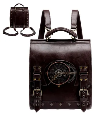 Produktbild von Rucksäcke aus Leder für Damen - Vintage-Rucksäcke aus Leder, Steampunk Rucksack Vintage Laptoptasche,Retro-Mittelalter-Rucksack, Kunstleder-Steampunk-Tasche für Reisen, Camping, Schule, Arbeit