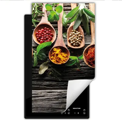 Image de DarHaus Plaque de recouvrement pour cuisinière 1 pièce 30x52 cm Tapis antidérapant Enroulable, Épices - Bois