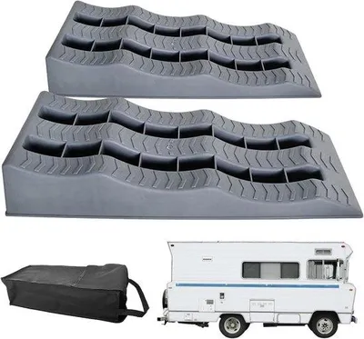 Productafbeelding van Wielblokken - Nivelleerblokken Camper - Voertuig Waterpas - Antislip Ontwerp - 62x24x17 cm - Grijs