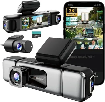 Image de Kit double caméra pour voiture - Full HD - Objectif grand angle - Vision nocturne - Détecteur de mouvement - Enregistrement en boucle
