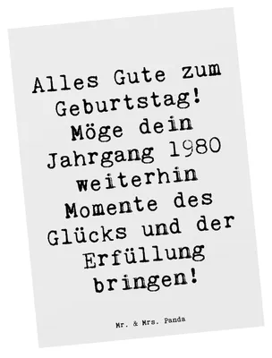 Produktbild von Mr. & Mrs. Panda Postkarte Spruch 1980 Geburtstag - Weiß - Geschenk, Ansichtskarten, Geburtstagsjahr, Happy Birthday, Fotokarte, Familie, Geburtstagsgeschenk, Alter