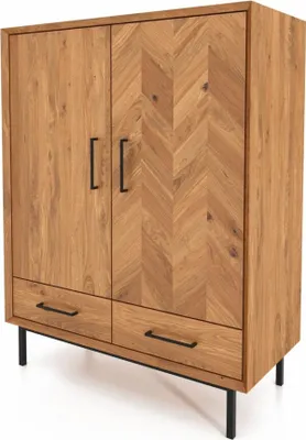 Produktbild von Kommode Seiba Wildeiche massiv 97x45x125 mit 2 Türen 2 Schubladen Fischgrät