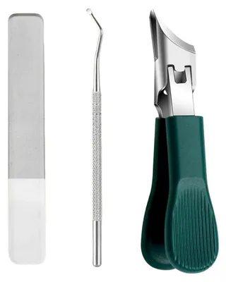 Produktbild von Nagelknipser-Set 3-teilig Adlerschnabel Grün mit Feile und Nagelpick für dicke Nägel