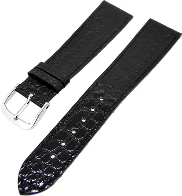Produktbild von Uhrenarmband Lederband Schwarz Ton in Ton Kroko 18mm Dornschließe Silber