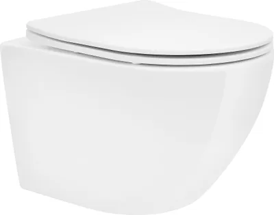 Produktbild von LuxeBath Spülrandloses Hänge WC kurz 49 cm Weiß glänzend mit Nano Beschichtung, Wand-WC, Toilette mit abnehmbaren WC-Sitz Softclose Absenkautomatik