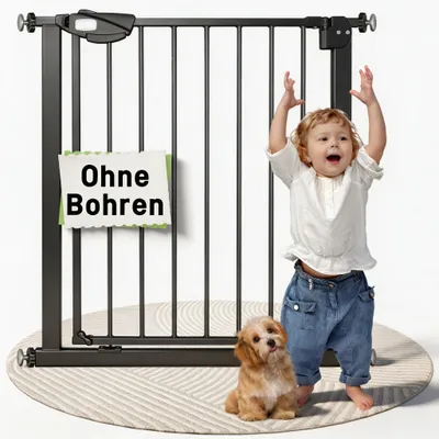 Produktbild von NAIZY Absperrgitter 75‑85 cm Druckmontage ohne Bohren 180° Zweiwegeöffnung Sicherheitsgitter für Baby Welpe Haustier Tür Treppe Schwarz