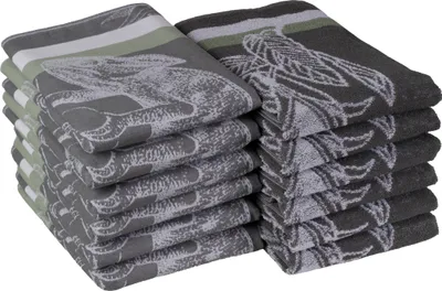 Produktbild von DoubleDry 12er Set Geschirrtücher und Küchtentücher Set - 100% Baumwolle - 6x 50x70cm und 6x 50x50cm - Jungle, Grau