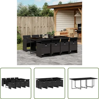 Produktbild von The Living Store 9-tlg. Garten-Essgruppe mit Kissen Schwarz Poly Rattan