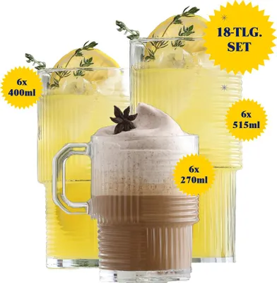 Produktbild von LAV Helen Gläser Set - Longdrink & Teegläser, 18-teilig (270ml, 400ml, 515ml)