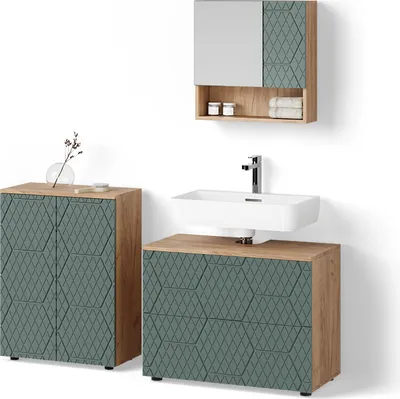 Immagine prodotto di Set mobili bagno Livinity Ronco Quercia verde/oro 3 parti, con base 80 cm, Model 52934