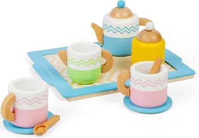 Produktbild von BigJigs Holz Tee-Set Spielzeug - buntes Rollenspiel für Kinder