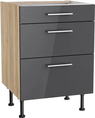 Produktbild von Optifit Schubladenunterschrank Jonte984 BxTxH 60 x 58,4 x 87 cm anthrazit glänzend zerlegt KFJO U636-8E+