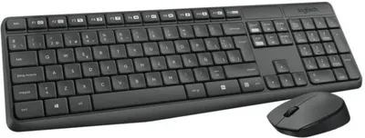 Productafbeelding van Logitech MK235, Volledige grootte (100%), Draadloos, RF draadloos, QWERTY-indeling, Grijs, Inclusief muis