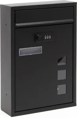 Zdjęcie produktu dla Skrzynka na listy Wiltec czarna 215x320x90mm Skrzynka na listy z zamkiem szyfrowym, tabliczką znamionową i okienkiem kontrolnym Stalowa skrzynka na listy malowana proszkowo