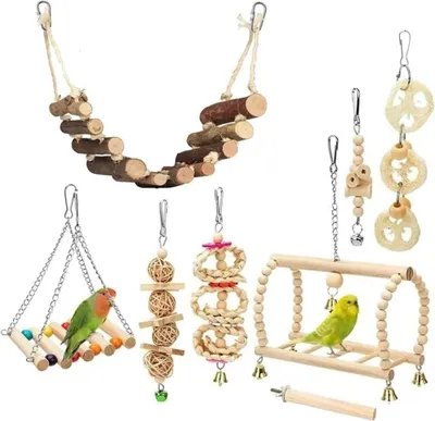 Produktbild von Vogel-Papageien-Spielzeug, 8 Stück, Vogelkäfig-Zubehör, Spielzeug, Barsch, Leiter, Kauspielzeug, Hängematte für Sittiche, Liebesvögel, Finken und andere kleine Haustiere
