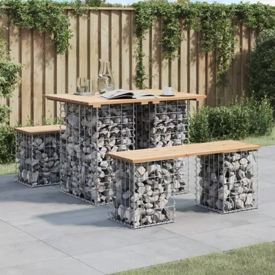 Produktbild von [Home] Gartenbank aus Gabionen 100x70x72 cm Massivholz Kiefer , Neue Mode 2024 im häuslichen Leben