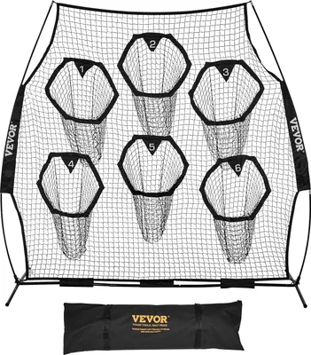 Obrázek produktu pro Tréninková fotbalová síť VEVOR (274 x 106 x 243 cm) se 6 kapsami na terče a přenosnou taškou a popruhy, trénink házení na terč pro přesnost přihrávek zadáků, černá barva
