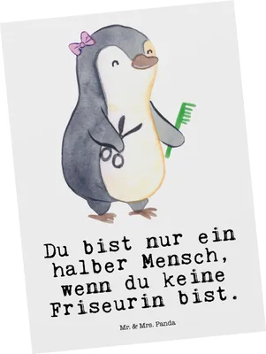 Produktbild von Mr. & Mrs. Panda Postkarte Friseurin Herz - Weiß - Geschenk, Spruch, Lustig, Ansichtskarte, Postkarten, Friseursalon, Beruf, bildkarte, Ansichtskarten, Grußkarte, Witzig