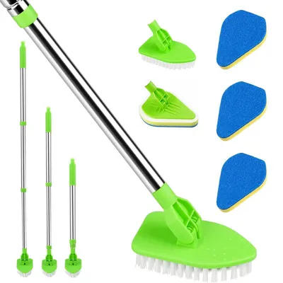 Produktbild von Schrubber mit Stiel 3-in-1 Reinigungsbürste Bad 95 cm Teleskopstiel Fliesenbürste Grün