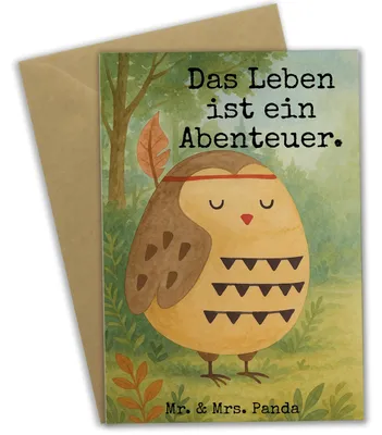 Produktbild von Mr. & Mrs. Panda Grußkarte Eule Federschmuck Design - Weiß - Geschenk, Klappkarte, Dekoration, einladungskarten, weihnachtskarten, Abenteuer, genesungskarte, Deko