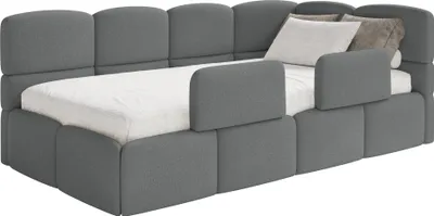 Produktbild von Selsey Cloudy – Kinderbett 120x200, Kopfteil rechts, Matratze & Bettkasten, Chenille Dunkelgrau