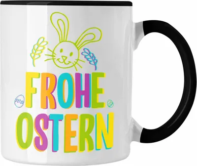 Produktbild von Trendation - Tasse Ostern Ostergeschenke Kinder Jugendliche Geschenke Lustige Grafik Osterhase Osterei Frohe Ostern Lustig Bunt (Schwarz)