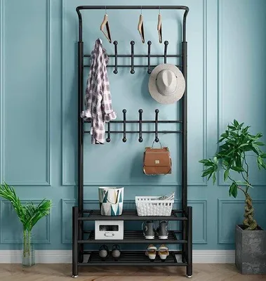Zdjęcie produktu dla Wieszak na ubrania z szafką na buty - mebel do przedpokoju - przechowywanie odzieży - styl industrialny - 190 x 66 x 30 cm