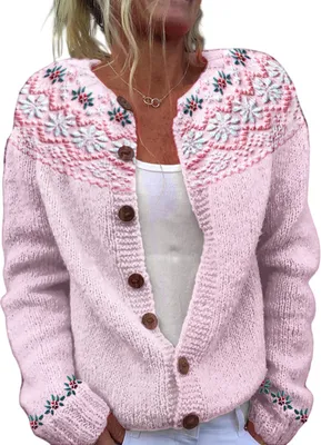 Produktbild von ASKSA Damen Weihnachts Strickjacke Weihnachtsjacke Weihnachten Cardigan Reindeer Weihnachtsmann Weihnachtspullover Sweat,B-Hellrosa,3XL