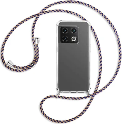 Produktbild von Handykette Backcover-Schutzhülle mit Band (Metall silberfarben) für OnePlus 10 Pro 5G - blau+beige