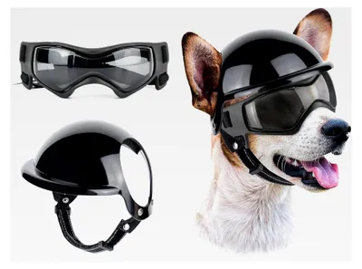 Produktbild von Anti-UV Hundebrille mit Haustierhelm, winddichter Augenschutz für Hunde, Motorrad-Haustierhelm für kleine und mittelgroße Hunde
