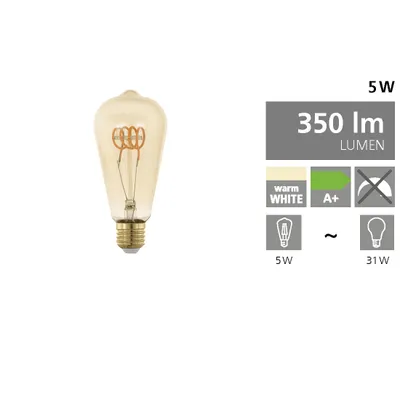 Produktbild von EGLO 11887 E27 LED ST64 5W 2200K LED-Lampe, Sockel E27, 5 Watt, Warmweiß, 2200 K,